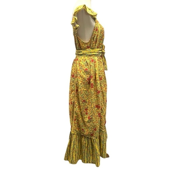 Roller Rabbit Rhody Zarella Silk Blend Yellow Tie Waist Midi Dress Women Large - Picture 14 of 16